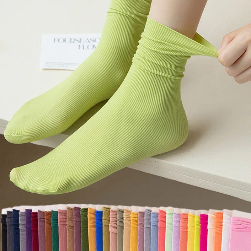 4Pairs/set Women\'s Socks Summer Fashion Solid Color  Sock Breathable Casual Thin Colorful Loose No Pilling Soft Sox Cute Sokken