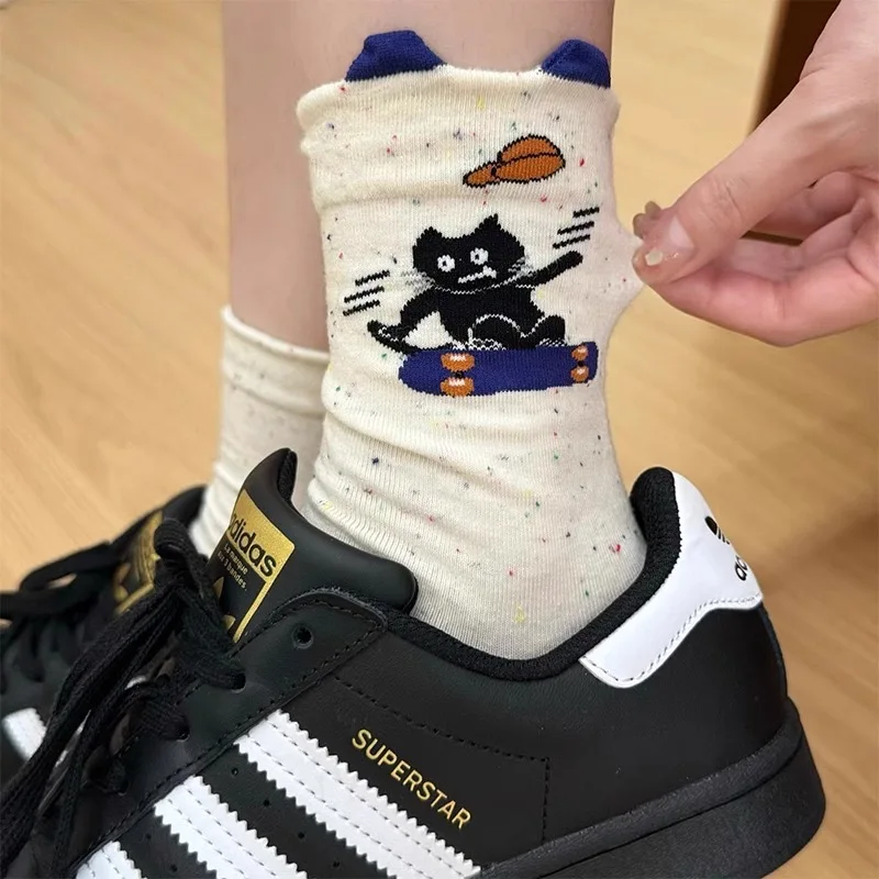 Korea Japanese INS Cotton Funny Cartoon Cat Panda Women Lovely Socks Street Skateboard Girls Casual Cute Calcetines Sox winter