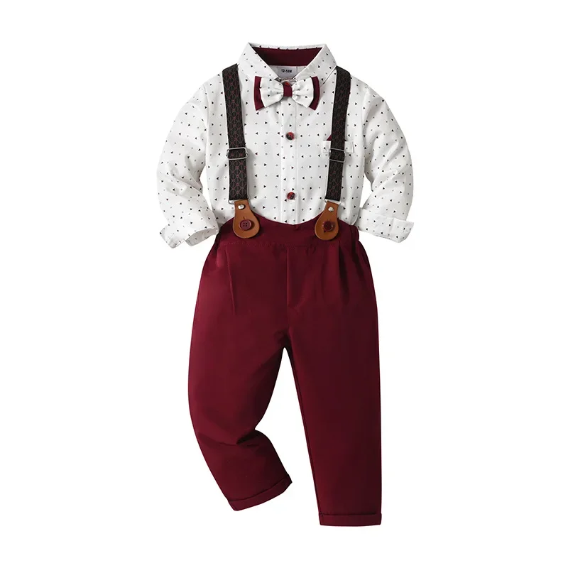 2024Baby Shirt Suspenders British Style Costume Children Clothing Factory Direct Autumn Gentleman Two-Piece Formal Sets for Boys