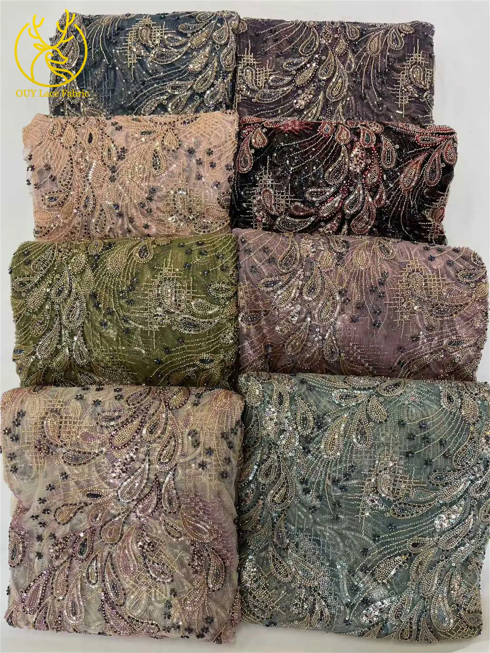 Luxury Exquisite 2025 African Nigerian Sequins Tulle Lace Fabric 5 Yards French Beading Embroidery Wedding Party Dress Sewing