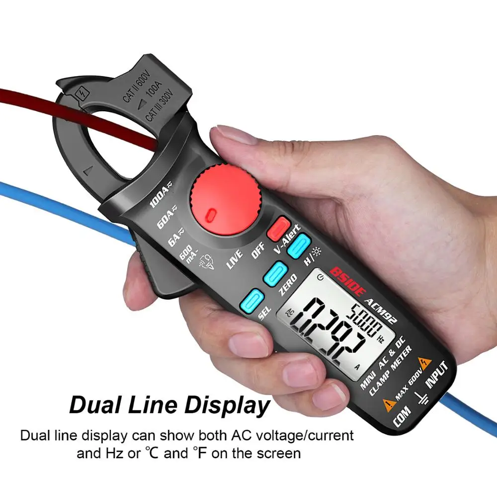 BSIDE ACM92 Digital Clamp Meter DC/AC Current 100A 0.1/1mA Car Repair Ammeter Voltage Resistance Hz V-Alert Continuity Tester