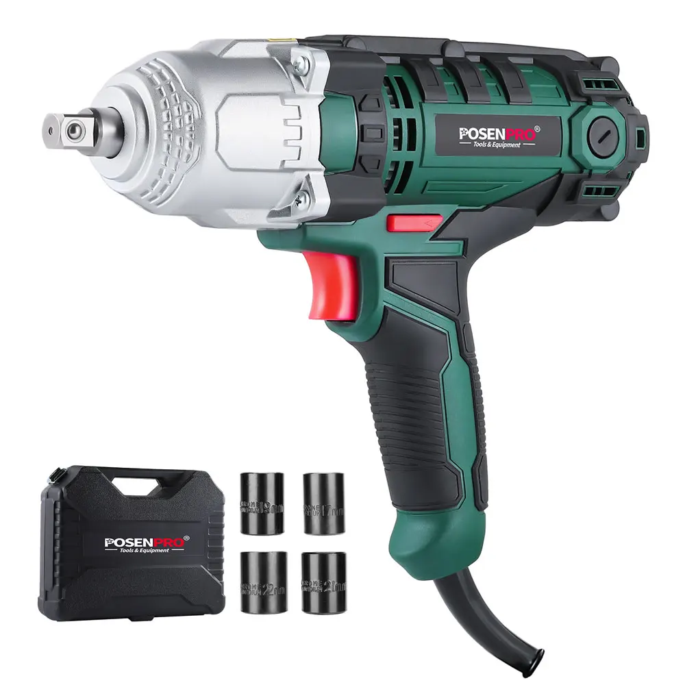 POSENPRO 550W Schlagschrauber Max. Drehmoment 500Nm 1/2 Zoll 2M Gummikabel Auto 4 Steckdosen Schraubenschlüssel BMC Box AC-Stromversorgung Autoreparaturwerkzeug