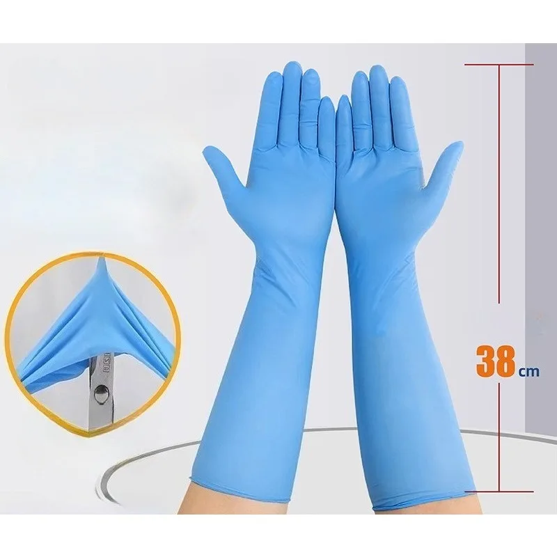

30PCS 38cm Long Blue Disposable Nitrile Gloves Flexible Waterproof Acid Alkali Resistant For Kitchen Dishwashing Cleaning Gloves