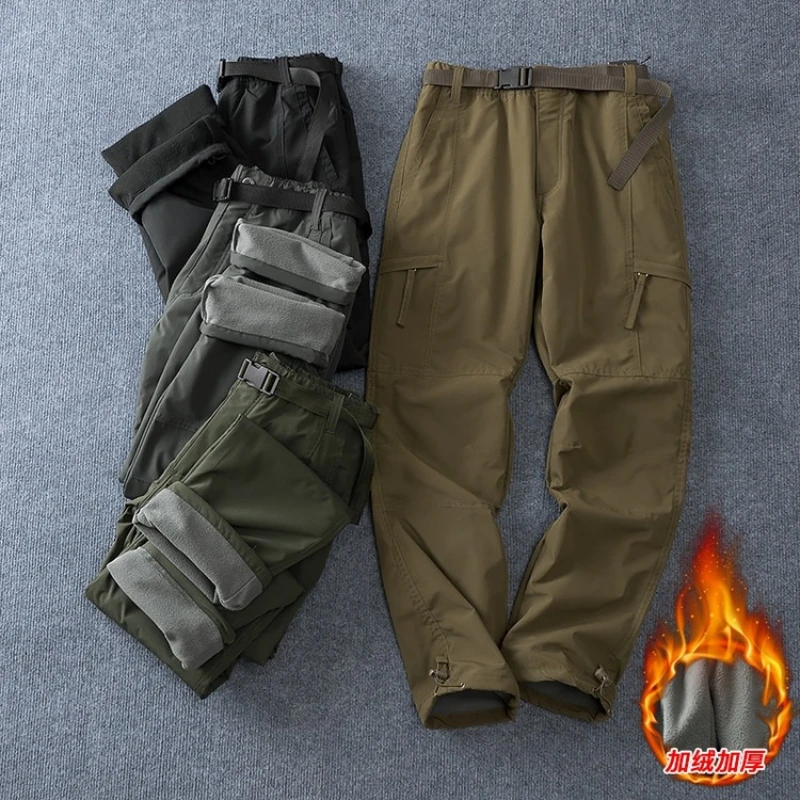

Мужские ветрозащитные брюки-карго для улицы, термобелье на флисовой подкладке, мотоциклетные лыжи, пешие прогулки, водонепроницаемые, лыжи, пешие прогулки, работы