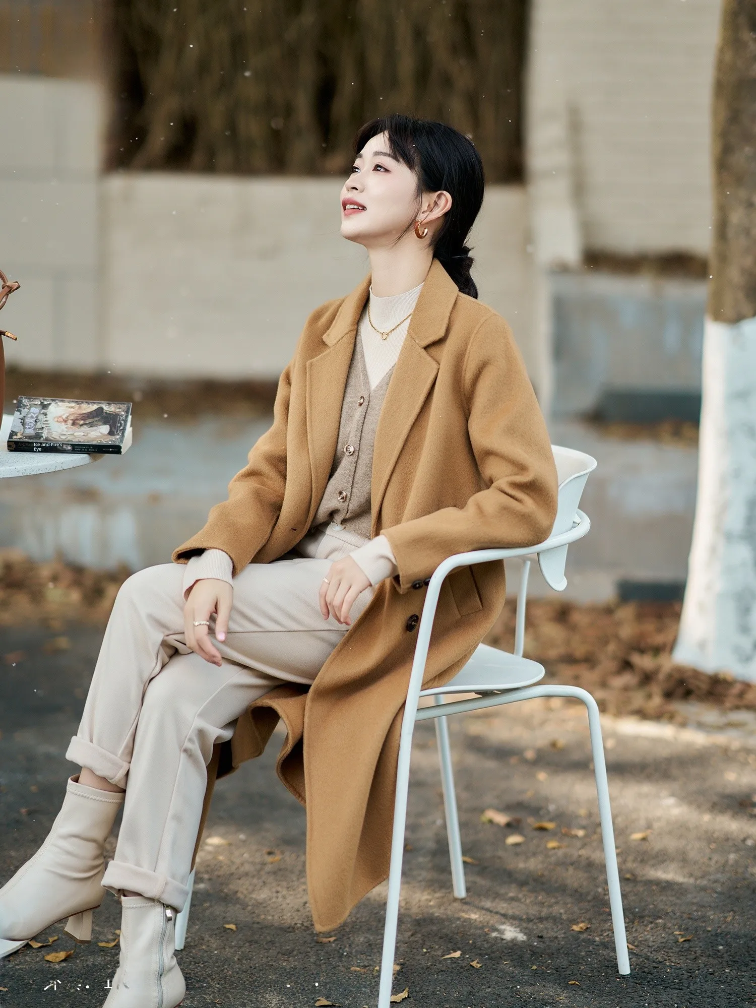 

High Waist Brown Oaeal Herringbone Tapered Casual Pants Faionable Straight Leg Long Trousers for Petite Women
