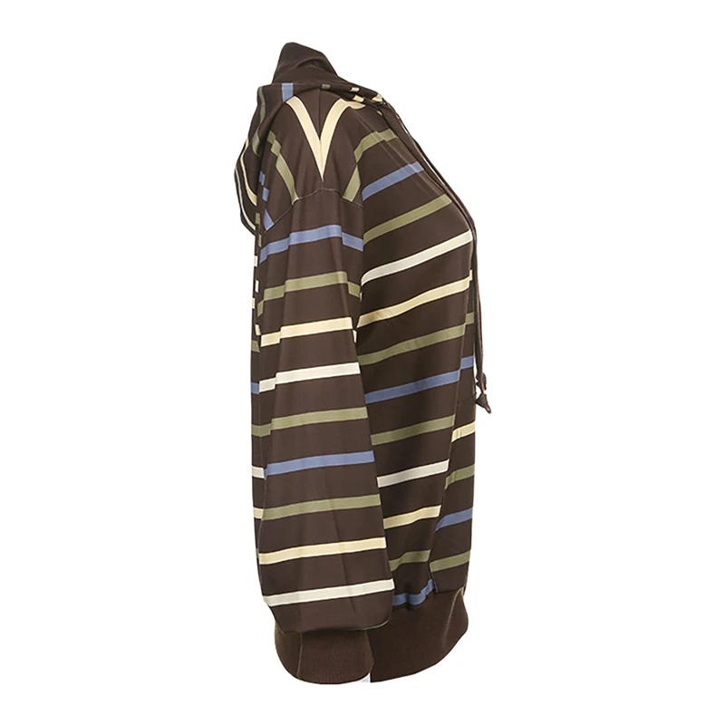 Aesthetic Sweatshirt Striped Long Sleeve Tops with Pockets Hoodie for Women Grunge Emo y2k Clothes Streetwear