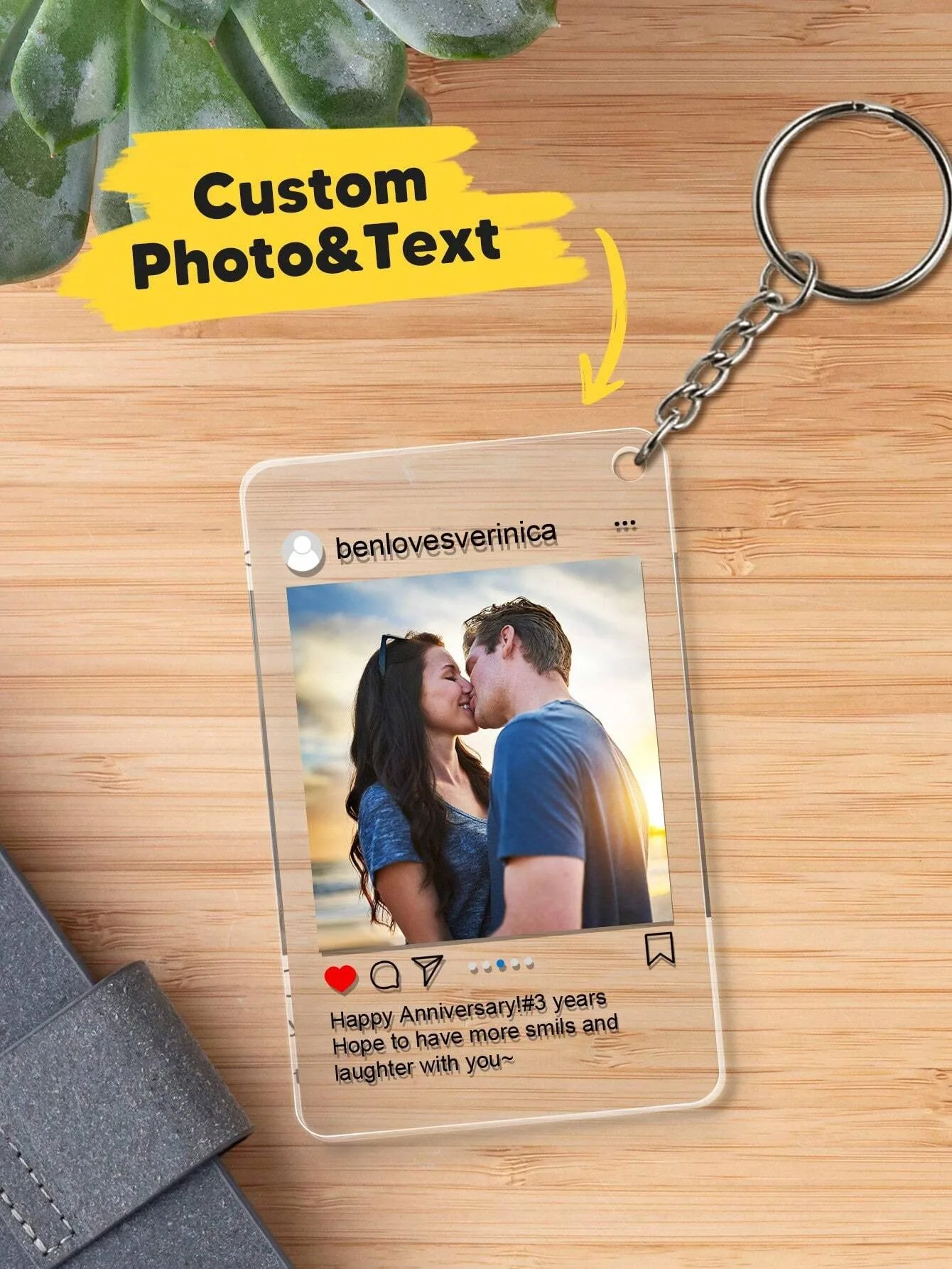 Custom Couple Photo And Text Keychain, Custom Couple Picture Keychain, Personalized Photo Keychain With Text, Custom Couple