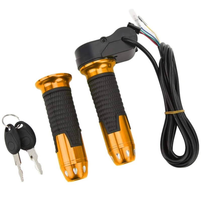 

1 Pair 12V-99V Throttle Grips Universal Twist Throttle Accelerator Grip Handlebar With Keys For Electric Bike ScooterGold
