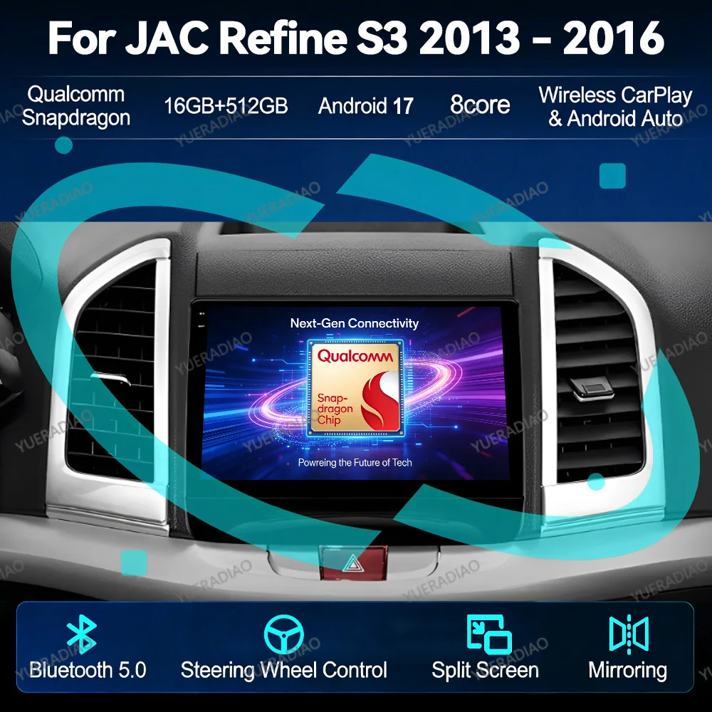 Android 17 Car Radio For JAC Refine S3 2013 - 2016 BT 2DIN GPS NAVI 4G LTE 5G WIFI Multimedia Video Player QLED Head Unit Stereo