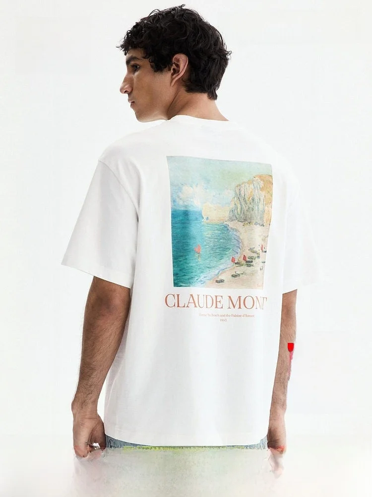 

Loose Fit Cotton T-Shirt Men's Casual Style Short Sleeve H&M New Summer Collection 0972640 Comfortable Breathable Shirt