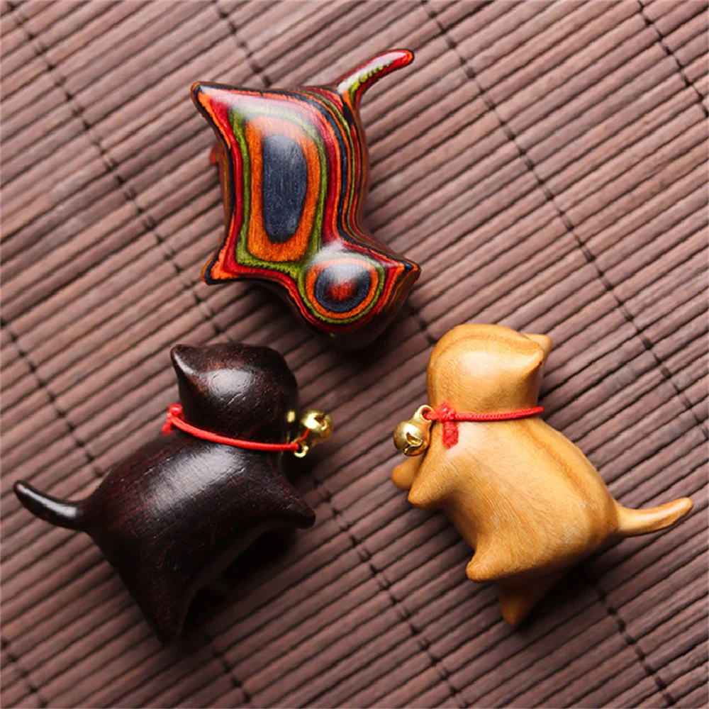 Ebony Carved Cat Rainbow Creative Furnishing Articles Green Sandalwood Cute Little Cat Book Table Decoration Plate Play Craft