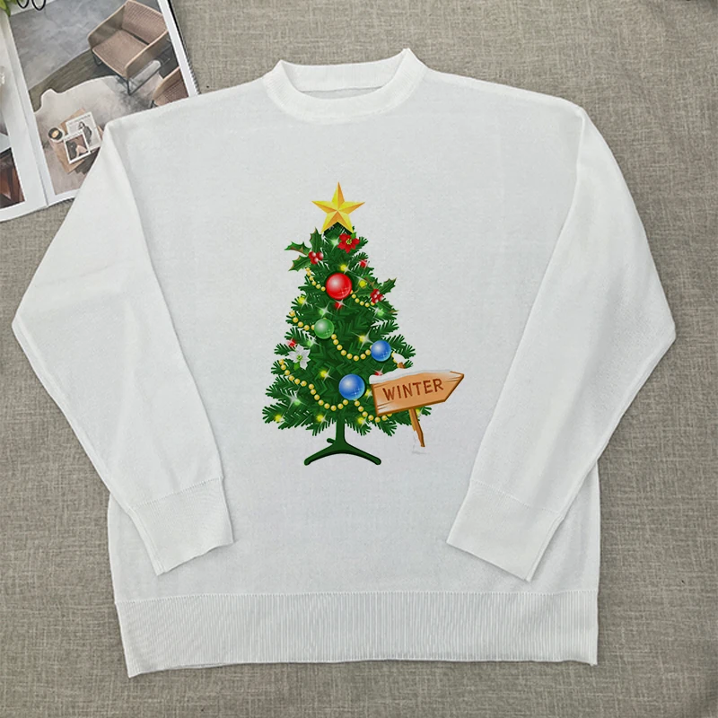 

Christmas Cute Pattern Prints Pattern Crew Neck Women Streetwear Casual Long Sleeve Hoodies Y2k Pullovers Tops Female Clothing