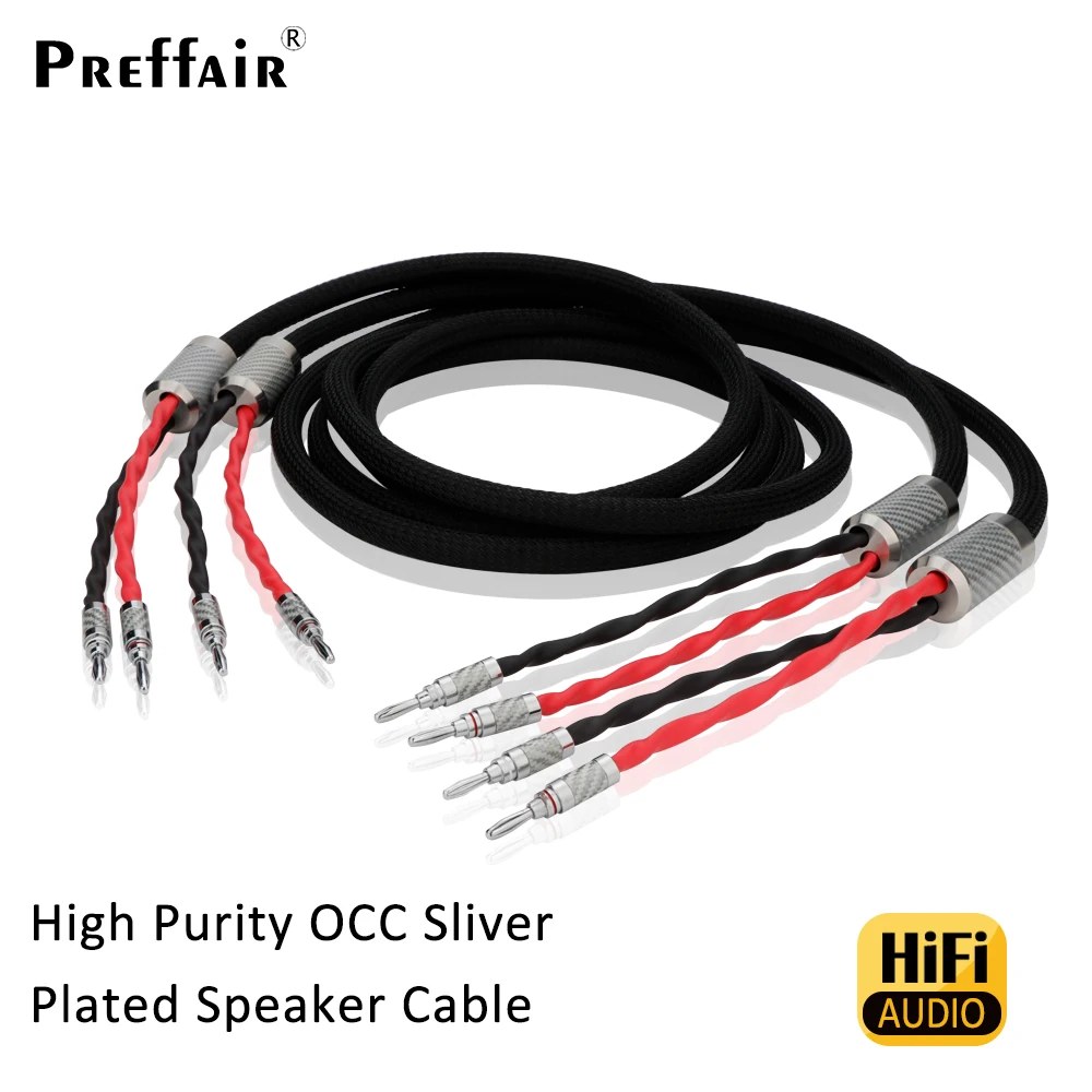 Preffair Speaker Cable High Quality OCC Silver Plated with Carbon Fiber Rhodium Plated Banana Plug Speaker Cable for Amplifiers