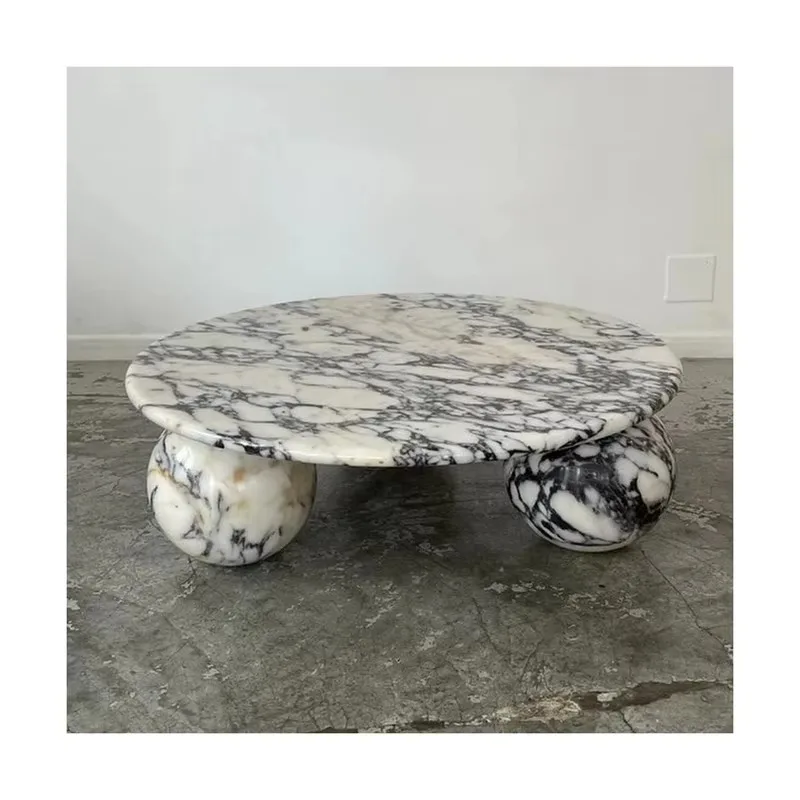 Luxury Calacatta Viola Italian Marble Hotel Furniture End Table Nordic Small Round Coffee Side Table for Modern Living Room