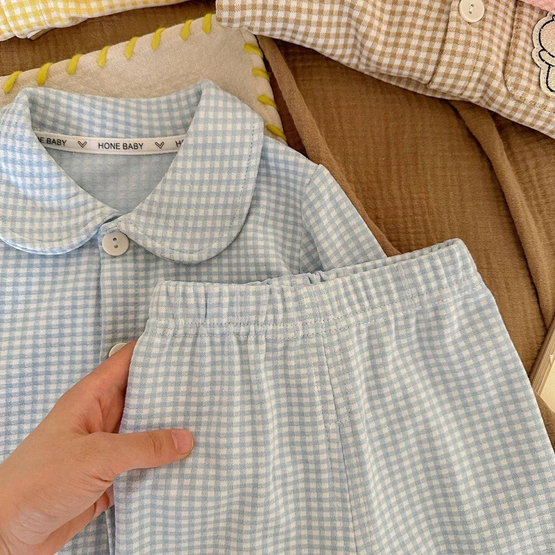 ملابس أطفال جديدة لخريف 2025 طقم بيجامات منقوشة للأولاد والبنات مطرز على شكل حيوانات لطيفة وياقة بيتر بان ملابس منزلية مكونة من قطعتين #5