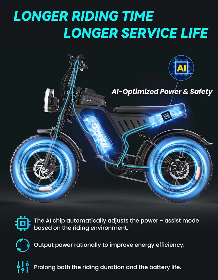 DTTZH F6S Electric Bike for Adults, 2000W Peak 40MPH 48V 25Ah Removable Battery, 20"x4.0" Fat Tire Full Suspension 7-Speed E-Bike, NFC Unlock, UL 2849 Certified, 1 Year Warranty image 7