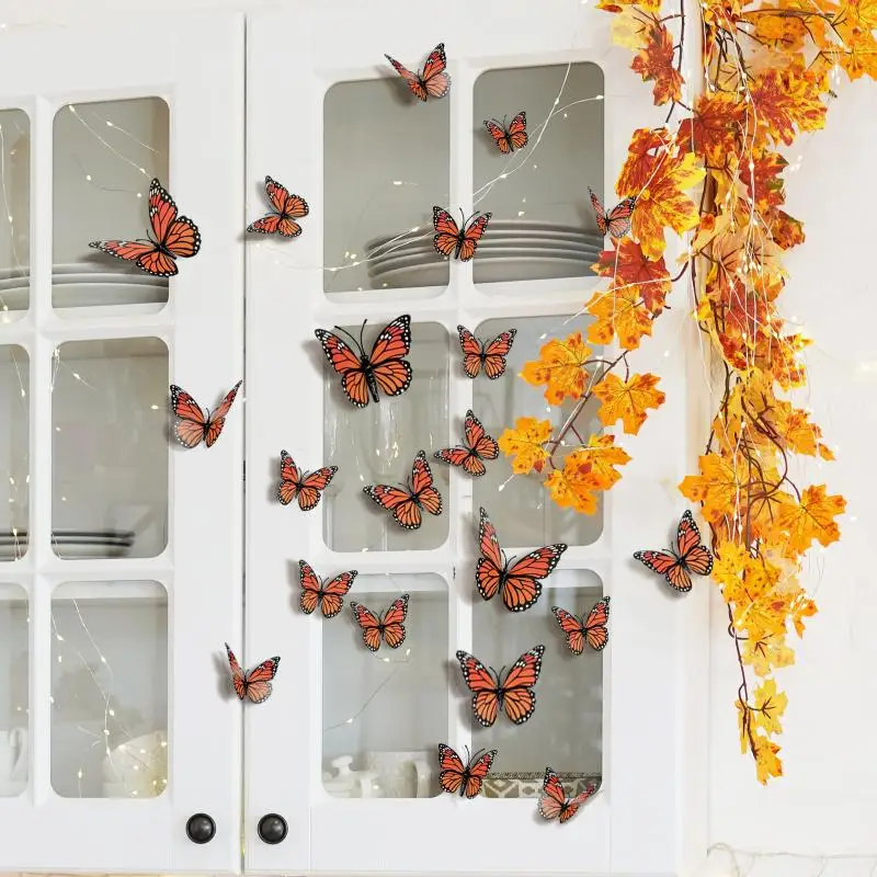 3D Monarch Butterfly Wall Decals 12Pcs Eco-Friendly Removable PVC Stickers for Living Room Baby Shower Party Decor