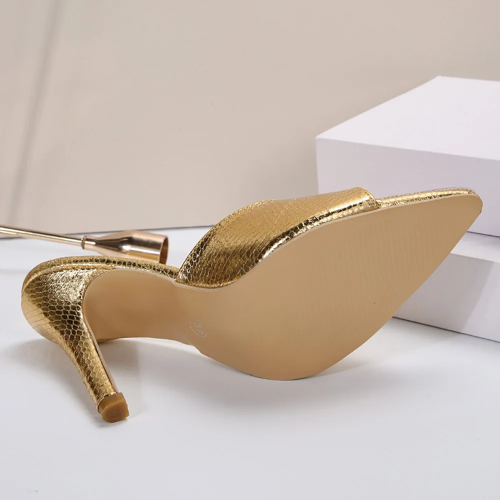 Women Slippers Summer Outside 2024 New Gold Diamond Slippers Women\'s Fashion Pointed High Heel Sandals Heels Womenshoes