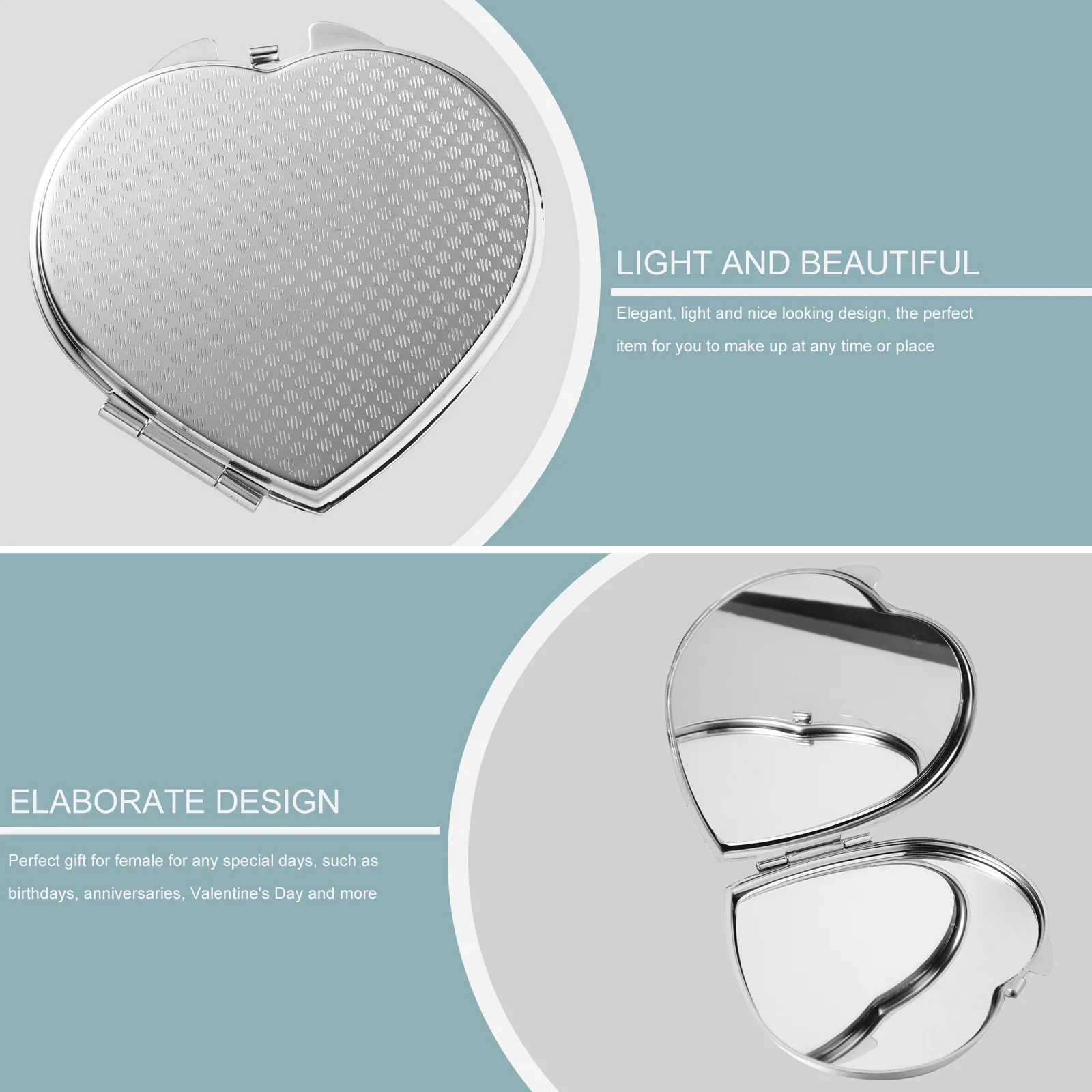 ミニハート型ポケットメイクアップミラー コンパクト 折りたたみ式 軽量 ポータブル トラベルハンドヘルドミラー 高解像度