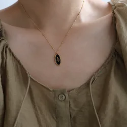 316l Stainless Steel Oval Black Dripping Oil Snake Pendant Necklace for Women Waterproof Metal Collar Jewelry Bijoux Gift