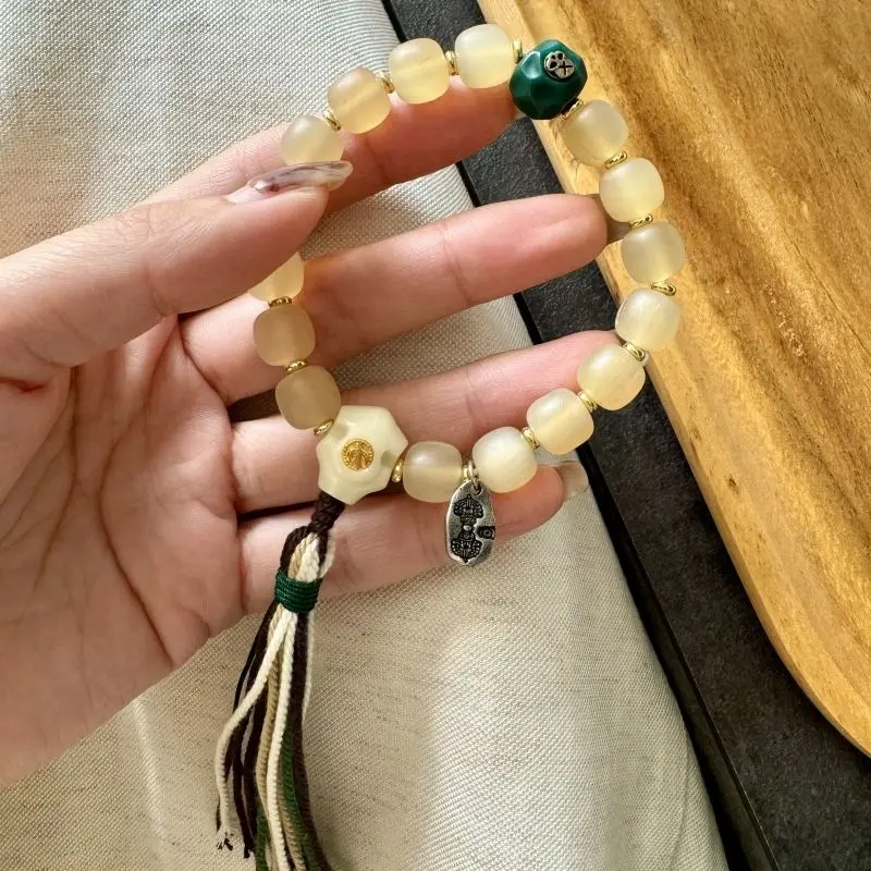 

Hand-made Blood Glazed Bucket Beads Pure Copper Diamond Pestle Horn Carved Brand Antique Bracelet for Friends Holiday Gifts