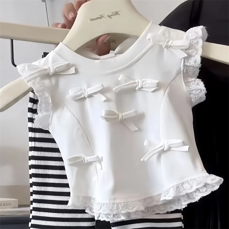 ノースリーブのベストとストライプのパンツ,2〜8歳の女の子のためのカジュアルな衣装,新しい夏のコレクション