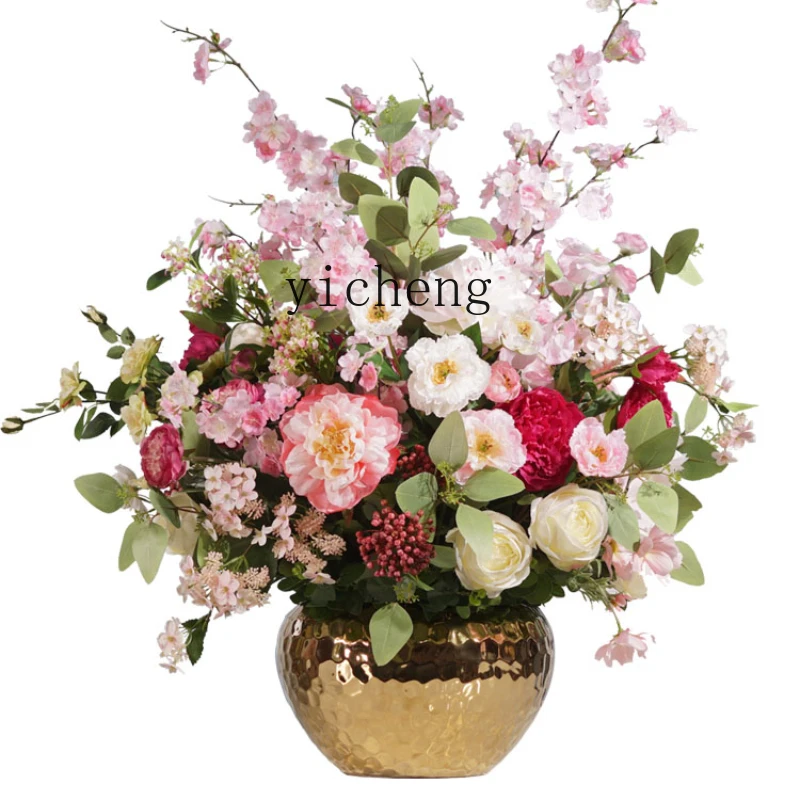 Zk  Flower Peony Light Luxury Decoration Living Room Flower Stand Silk Flower Hotel Front Desk Store Decoration