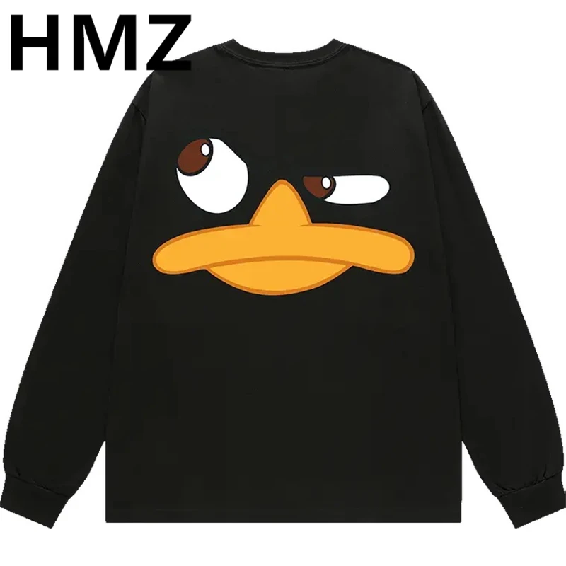 HMZ Men Casual Sweatshirts Harajuku Cotton 2023 New Fashion Oversized Duck Print Long Sleeves Pullover Hoodie Hip Hop Streetwear