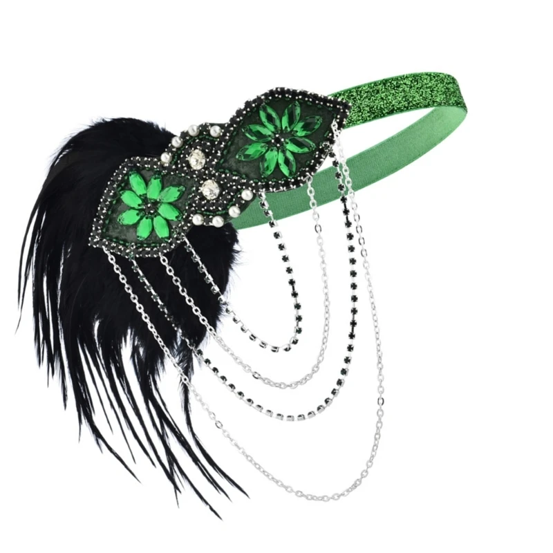 Hair Accessories Womens Feathers Headpiece Flapper Bride Rhinestoness Headband Dropship