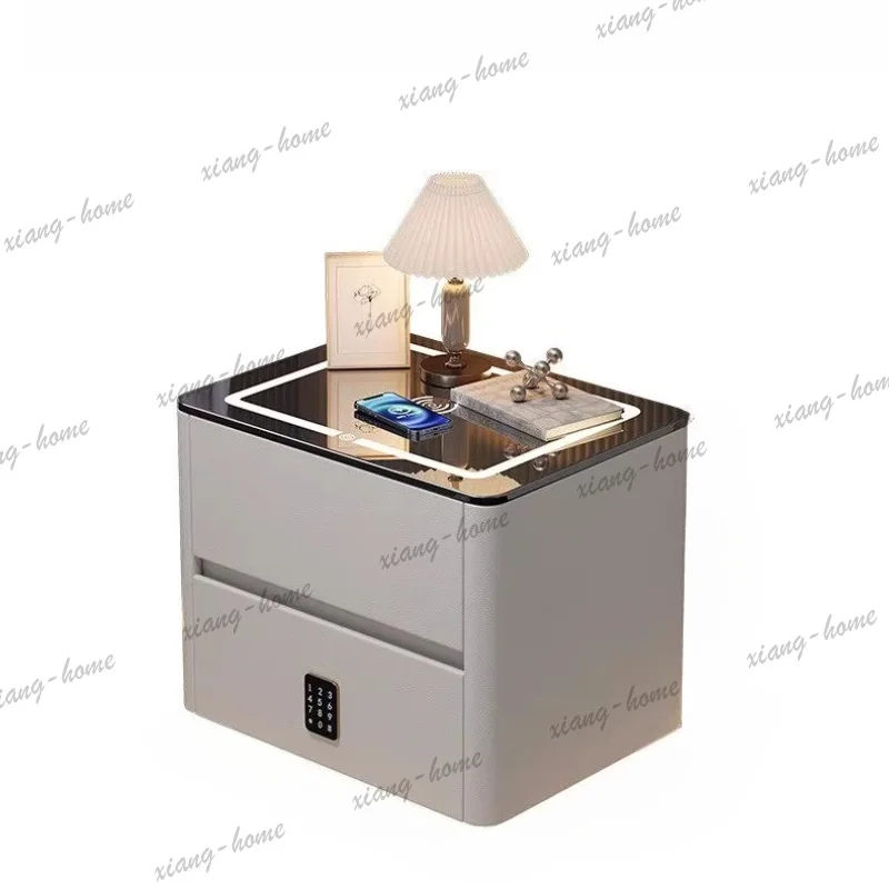Glass Top Nightstand Password Safe Lock Wireless Charging Drawers Bedside Table Modern Home Bluetooth Speaker Bedroom Furniture