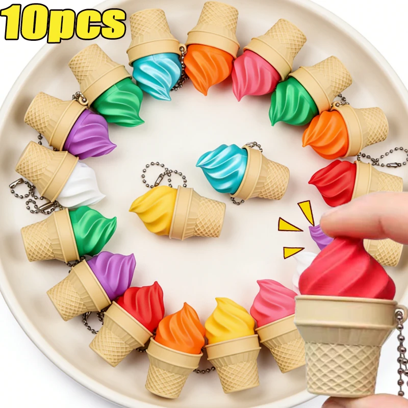1-10Pcs Creative simulation 3D printing ice cream clicker Fidget Sensory Toy Colorful Relieve Stress Anxiety Keychains Gift