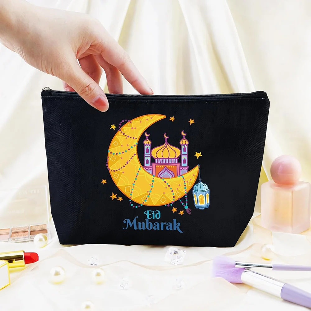 Women Bags For Eid - Eid Mubarak Schwarze Leinwand Make-up Tasche