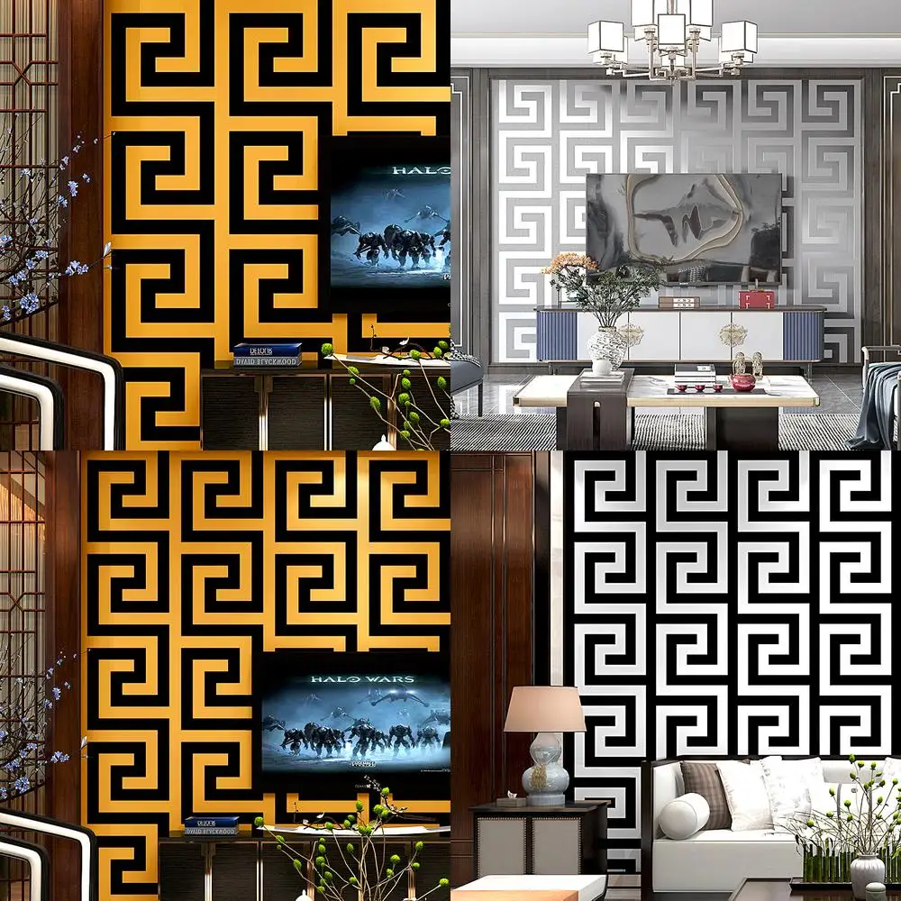 ورق حائط على الطراز الصيني الكلاسيكي لغرفة المعيشة الصينية زن الحديثة الحد الأدنى الصينية الجديدة أسود أبيض متعرج فضي رمادي جدار Pap