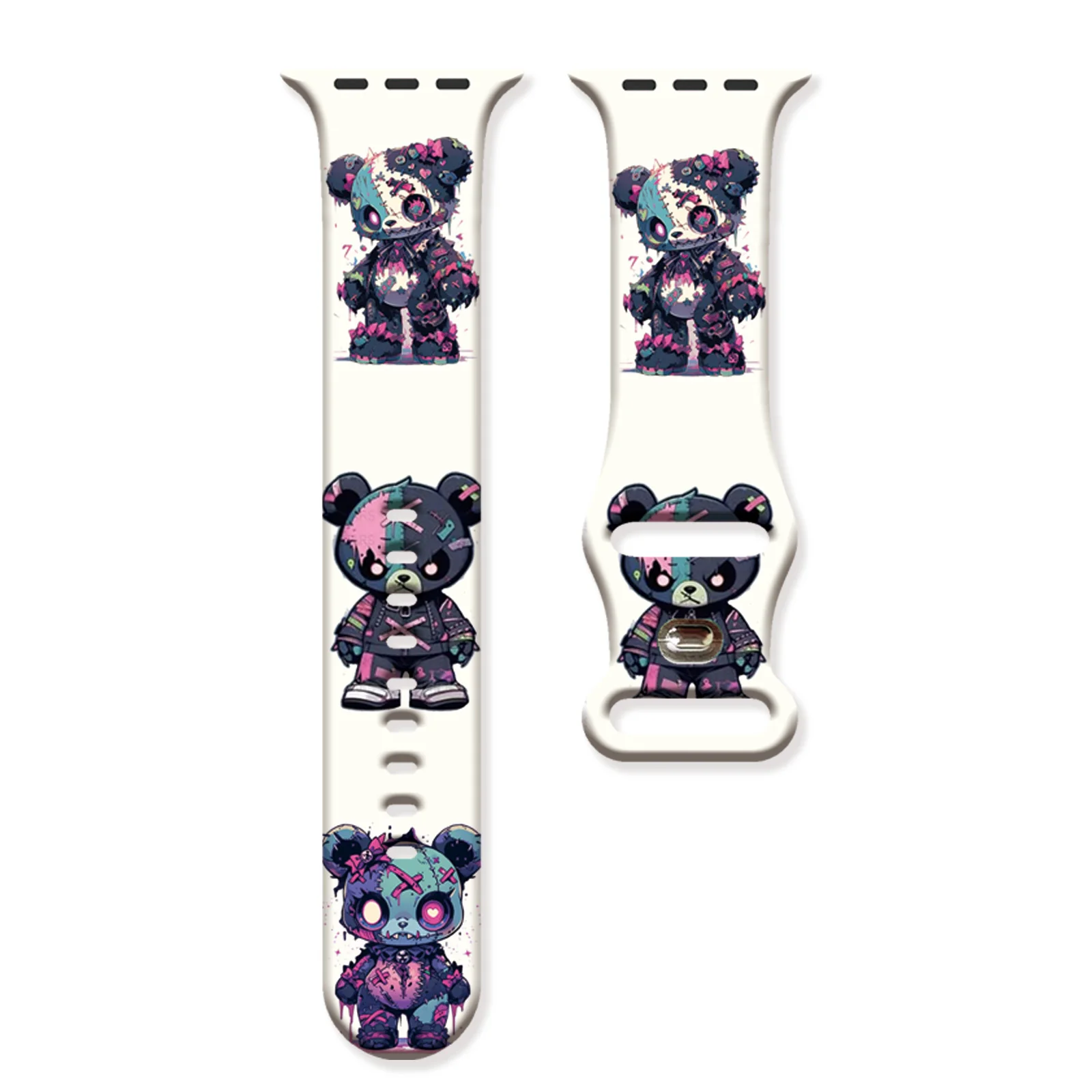 

Miniso Colorful Bear Series Print Watchband for Apple Watch 11/10/9/SE, Soft Waterproof Replacement Silicone Band 46/45/44/42mm