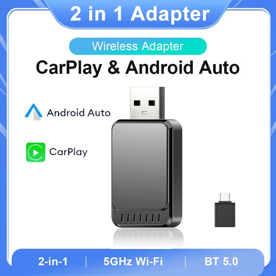 Wired to Wireless 2 in 1 AI Box Carplay 5G Wifi & Bluetooth 5.0 Android Auto Plug and Play Auto Connection For Audi Toyota VW