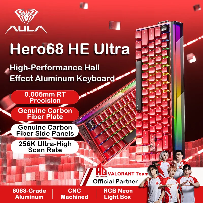 AULA HERO68 HE Ultra Wired Hall Effect Keyboard, Carbon Plate, PBT Dye-sub Keycaps,8K Polling,0.005mm RT, Custom Gaming Keyboard