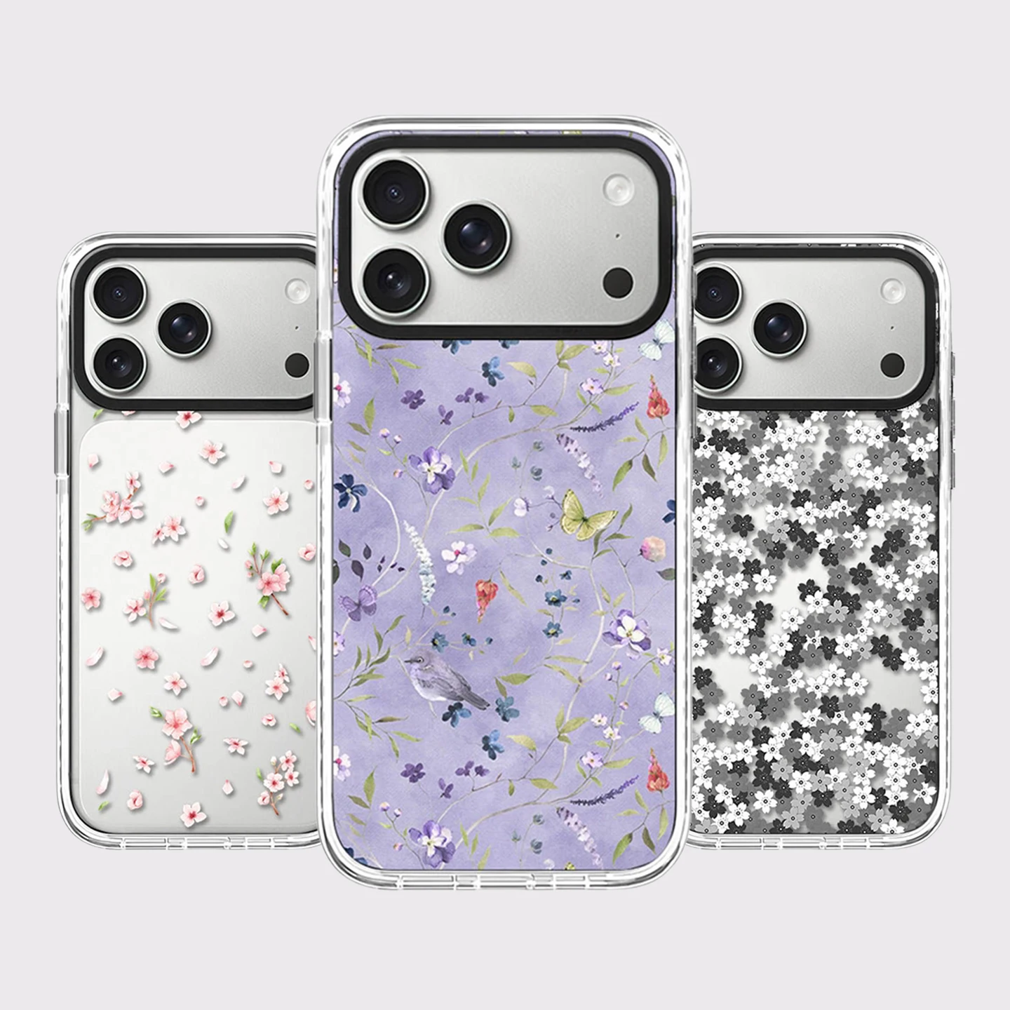 Purple Pink Floral Print White Border Magnetic Impact Cover for IPhone 12 13 14 15 16 17 Pro Max Case for IPhone 17 Air