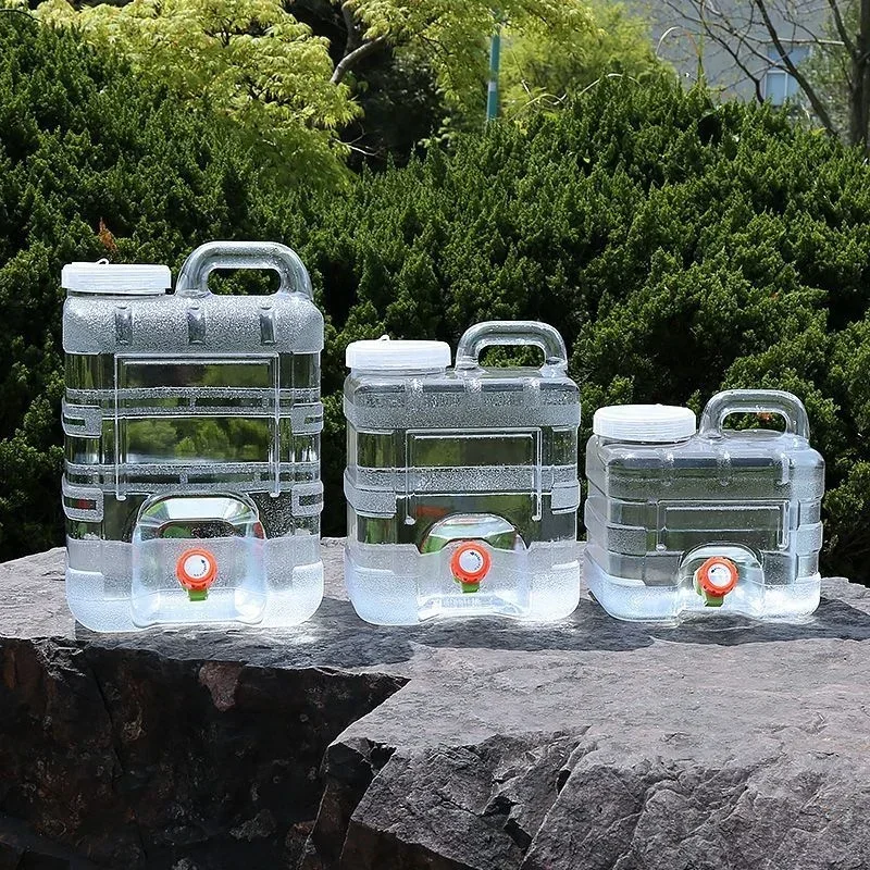 Reusable 28L 10L 15L 20L Long Square Water Tank with Faucet Transparent Water Bottle Outdoor Camping Water Storage Bucket