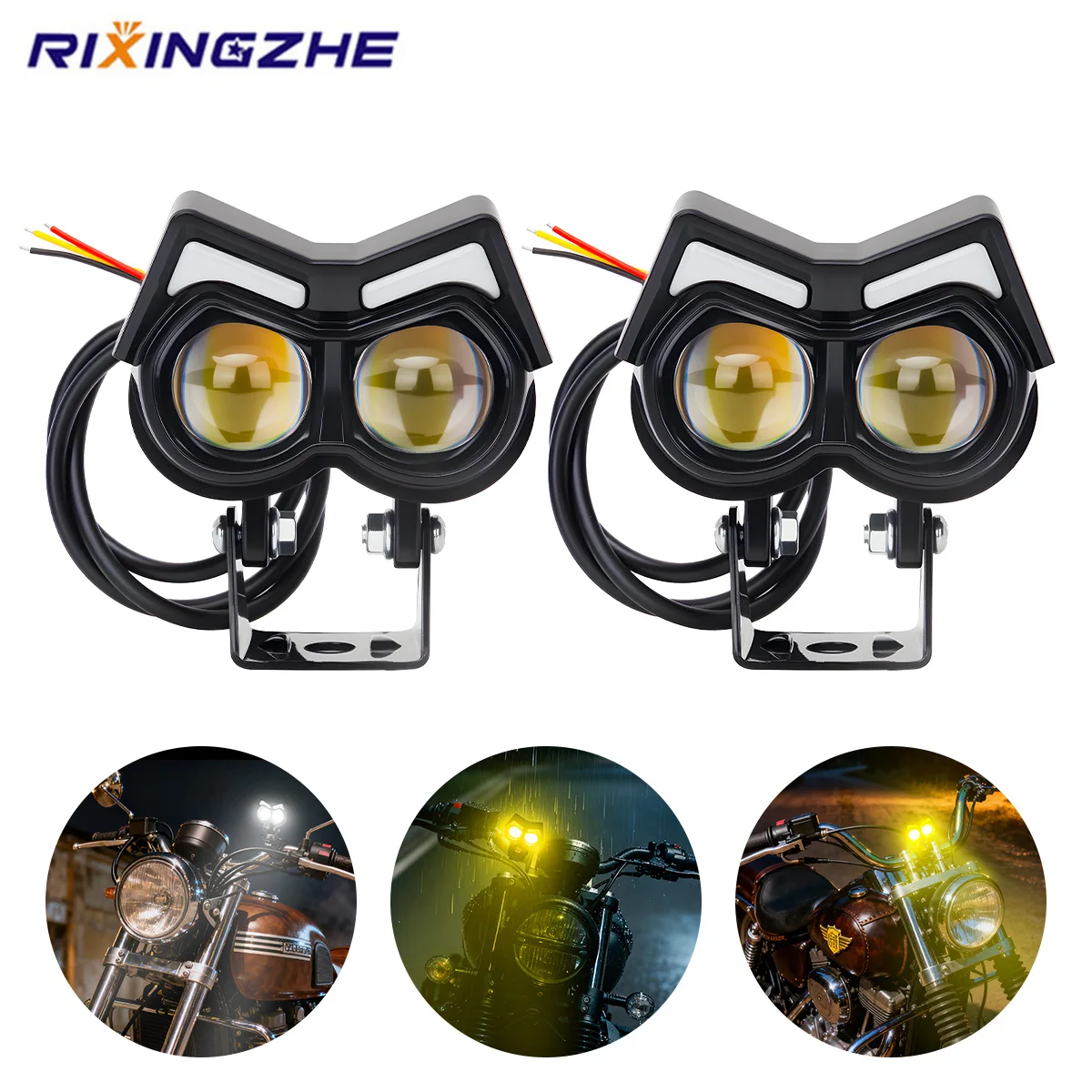 

1/2PCS Motorcycle LED Spotlight Dual Color Hi/Low Beam Fog Lamps RGB Super Bright Headlight Driving Light Motorcycle Accessories