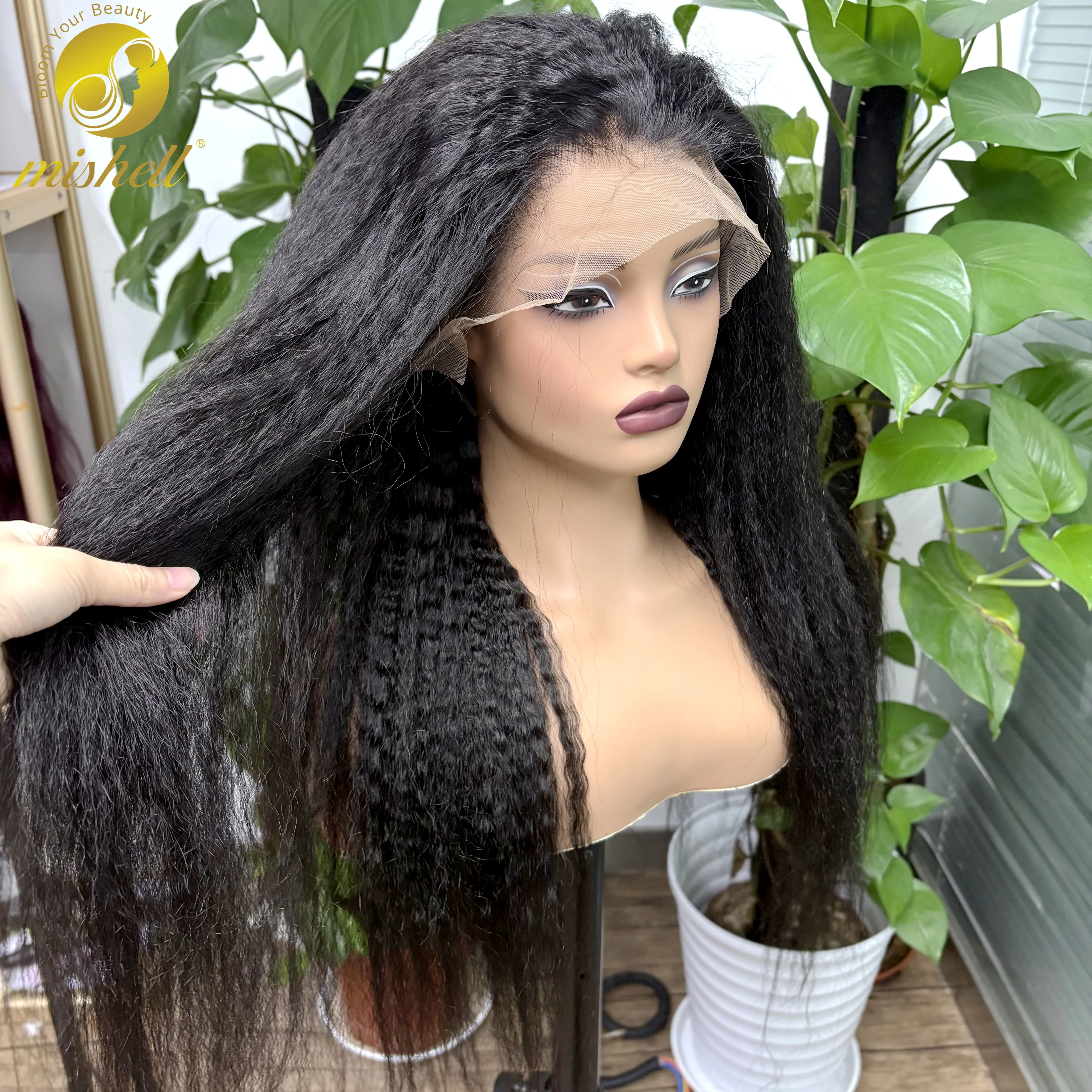 

350% Density 13x4 Lace Front 26 28in Yaki Straight Human Hair Wigs T1B/4 Kinky Straight Brazilian Remy Hair Wig For Black Women