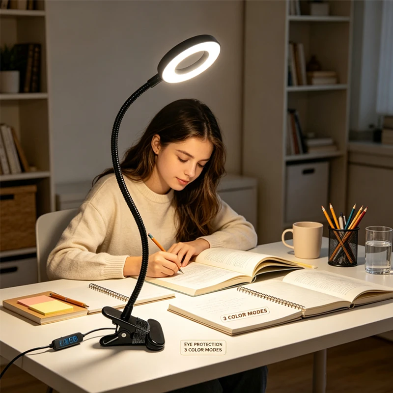 Portable LED Desk Lamp 3 Color Modes student eye protection lamp USB Reading tattooed eyebrow nail ring light