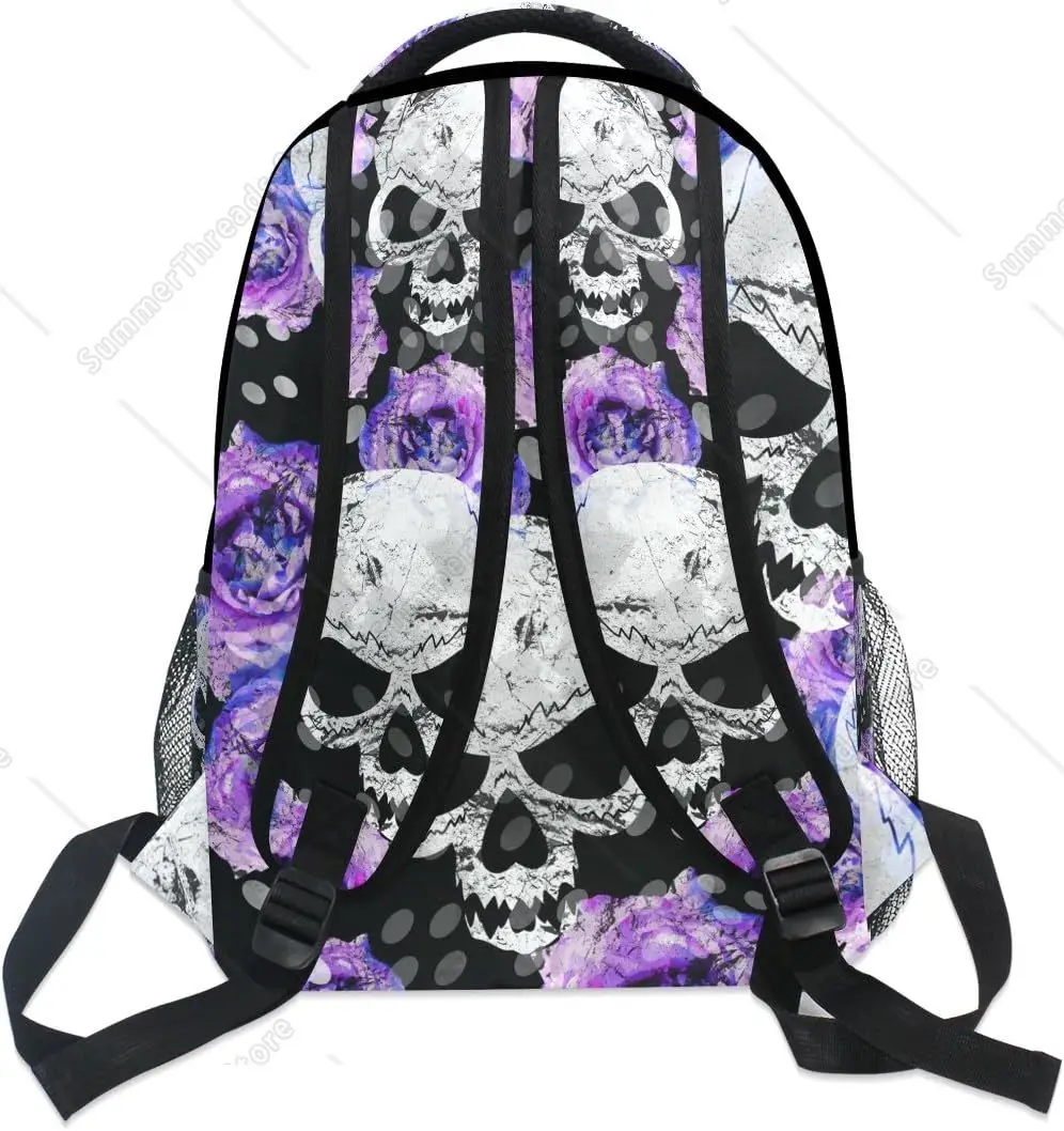 Nuovo termine scolastico Essenziale! Zaino con teschio e rosa viola, stampa in stile gotico, borsa tagliente per i fan della moda scura
