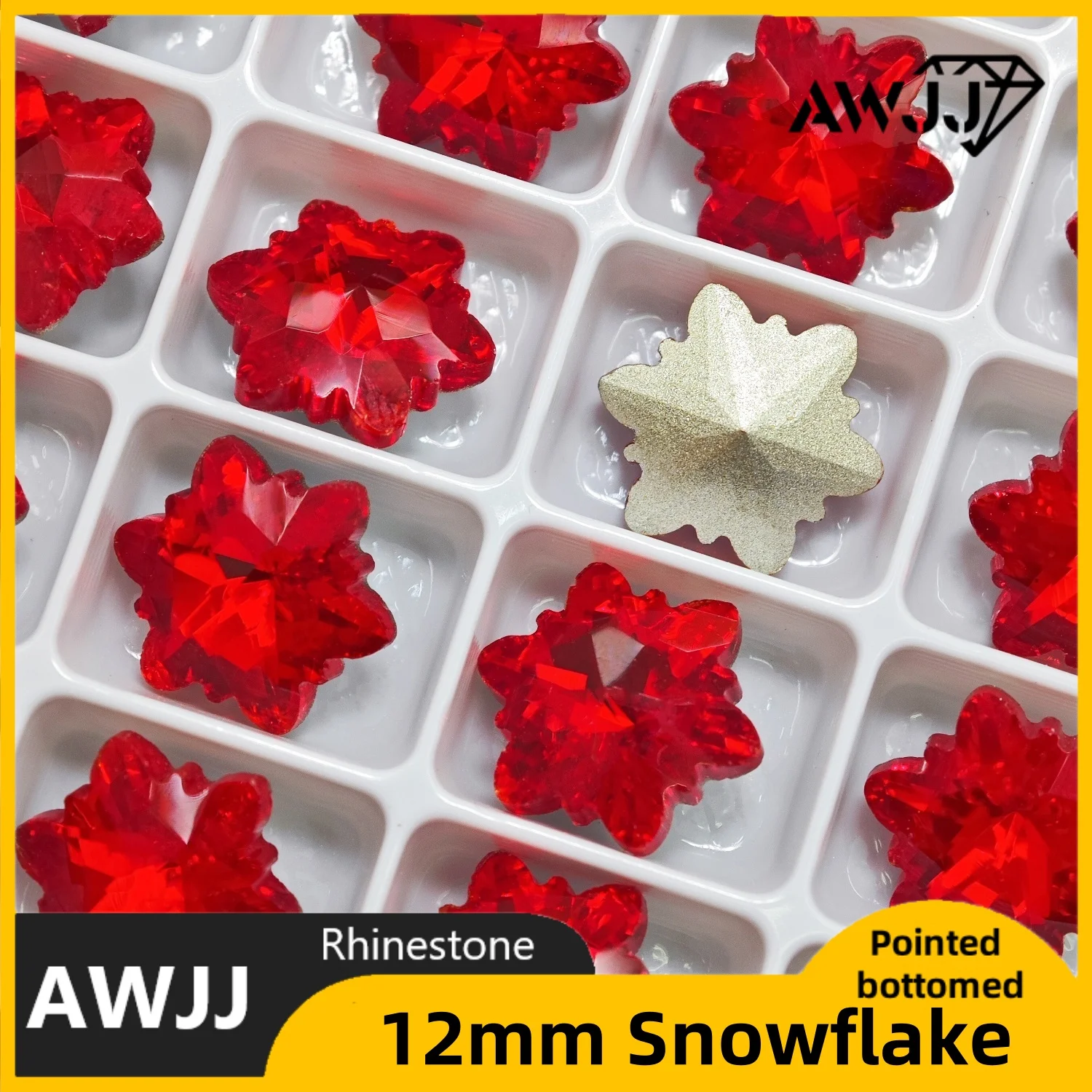 12 มม.เกล็ดหิมะขนาดใหญ่รูปคริสตัลสีทั้งหมดชี้ Bottomed ตกแต่งอัญมณีใช้สําหรับต่างหูสร้อยคอเครื่องประดับเล็บอุปกรณ์เสริม