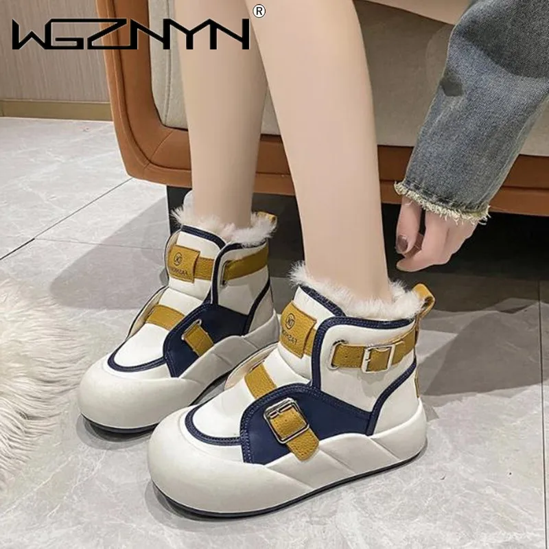 Hot sales 2024 Genuine PU Leather Women Warm Chimney Hidden Heels Platform Wedge Autumn Winter Plush Booties Warm Fashion Shoes