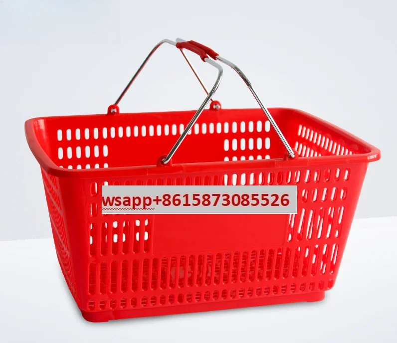 Supermarket shopping basket large metal handle shopping basket portable plastic metal basket