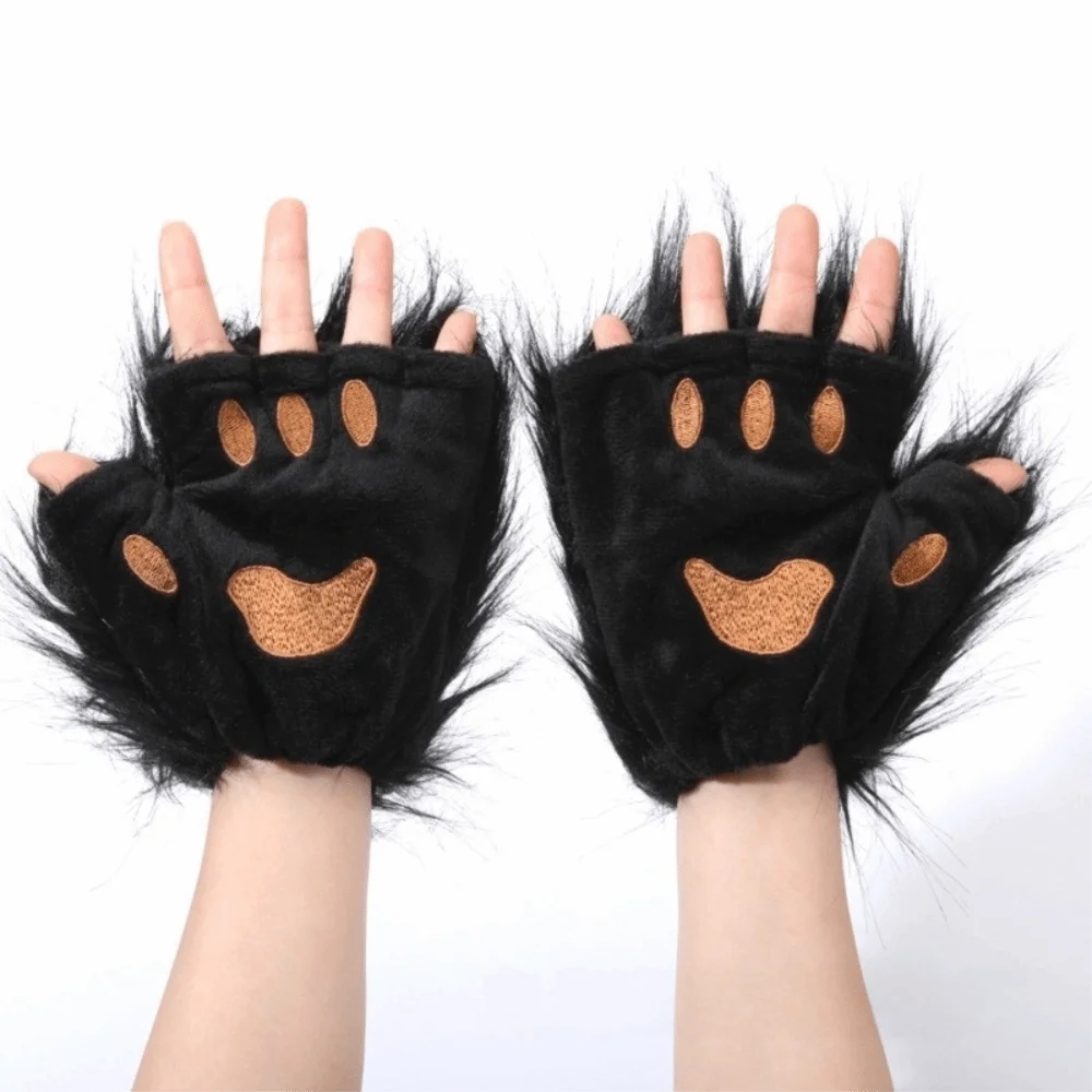 Cute Polyester Halloween Gloves Wolf Claw Animal Bear Paw Gloves Half Finger Scary Cat Paw Mittens Halloween