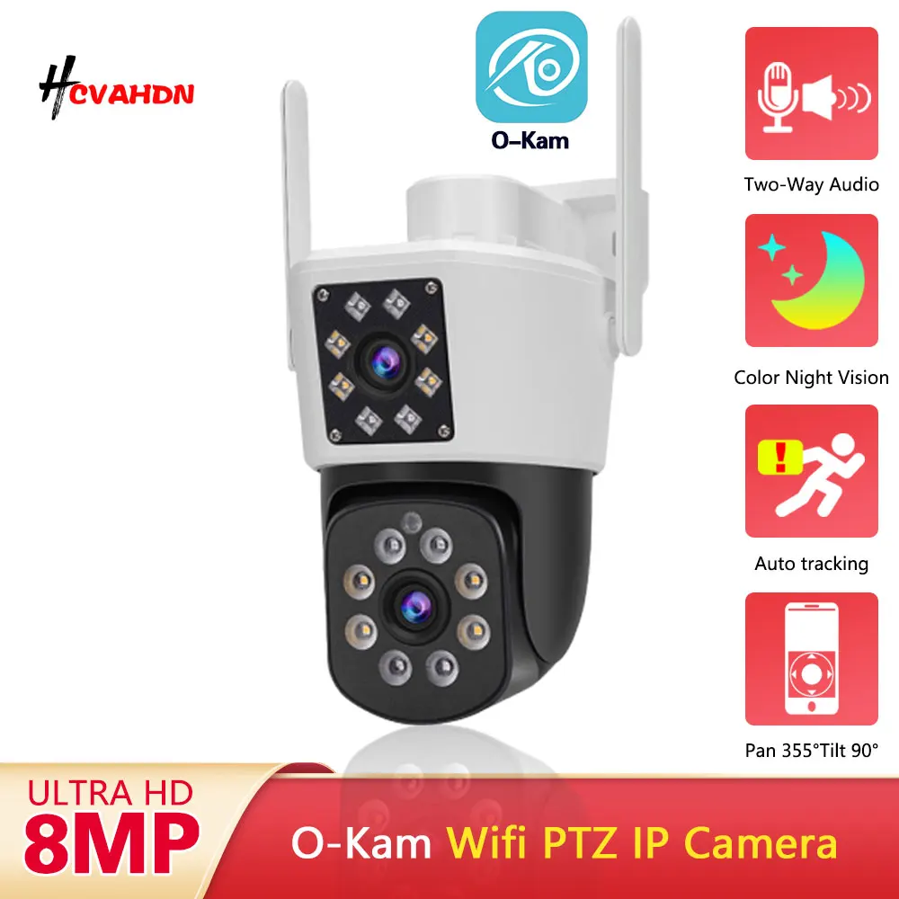 

4K WiFi Video Surveillance Camera Outdoor Dual Lens CCTV PTZ IP Cameras Auto Tracking Two Way Audio CCTV Security Camera 8MP