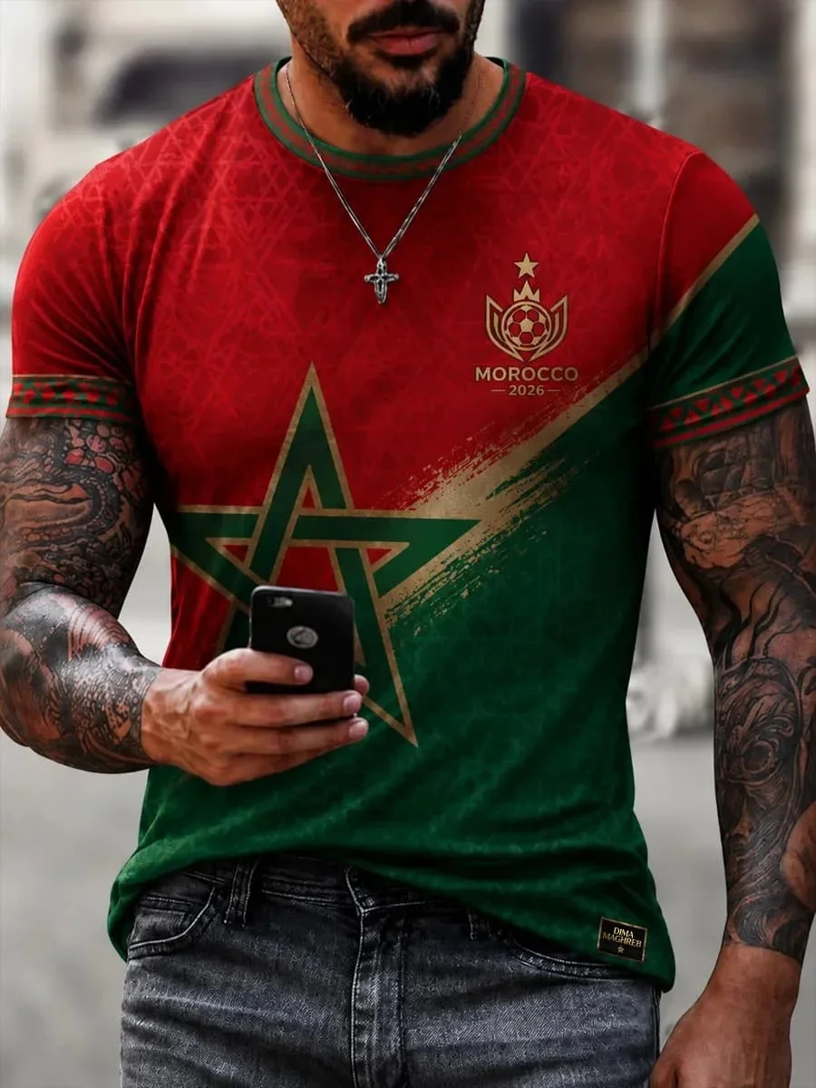 2026 New Moroccan Trend Design Football Jersey for Fans Quick Drying Light and Thin Breathable Hot Sale Family Kids Tees