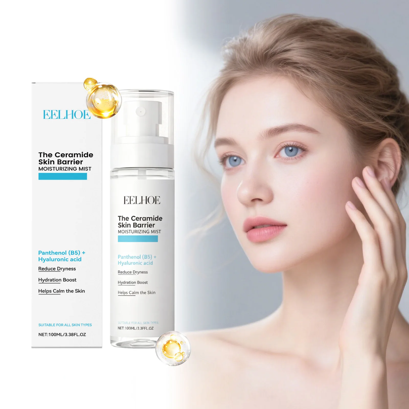 Ácido hialurónico, niebla facial hidratante, Control de aceite, minimiza los poros, reafirma la piel, calma, levanta el brillo, pulverizador de tóner refrescante