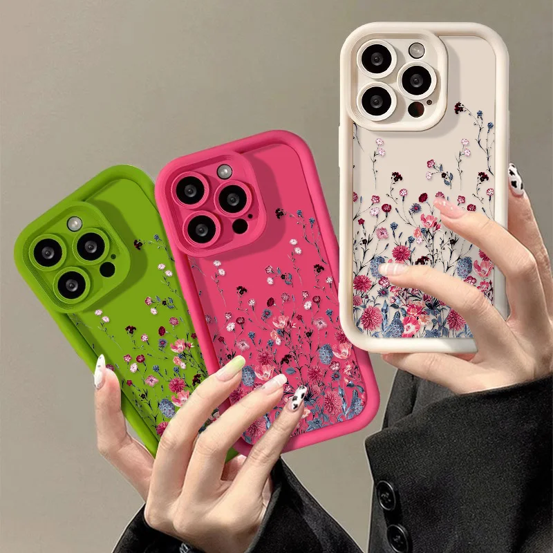 Purple Flower Phone Case For iPhone 13 Case iPhone 15 Pro 11 12 14 16 Pro Max X XR XS 7 8 Plus SE Shockproof Matte Cover Coque